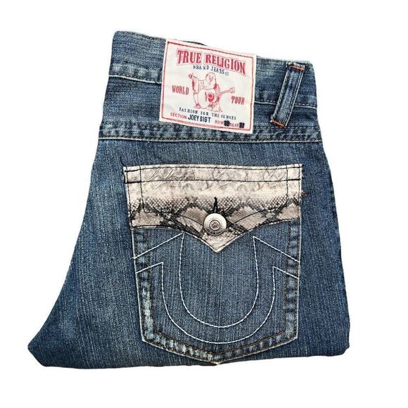 True Religion Jeans Size 38 JOEY BIG T Snakeskin Blue - Picture 9 of 12